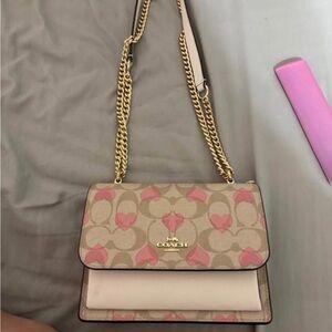 Coach Beige and Pink Heart Crossbody Bag